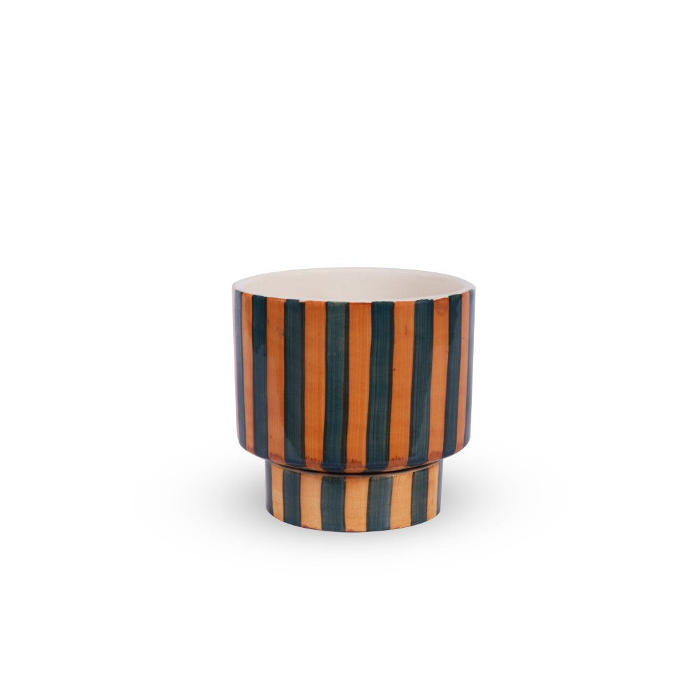 Glossy Ceramic Aesthetic Striped Planter with bottom plate |  Stripes - 1108