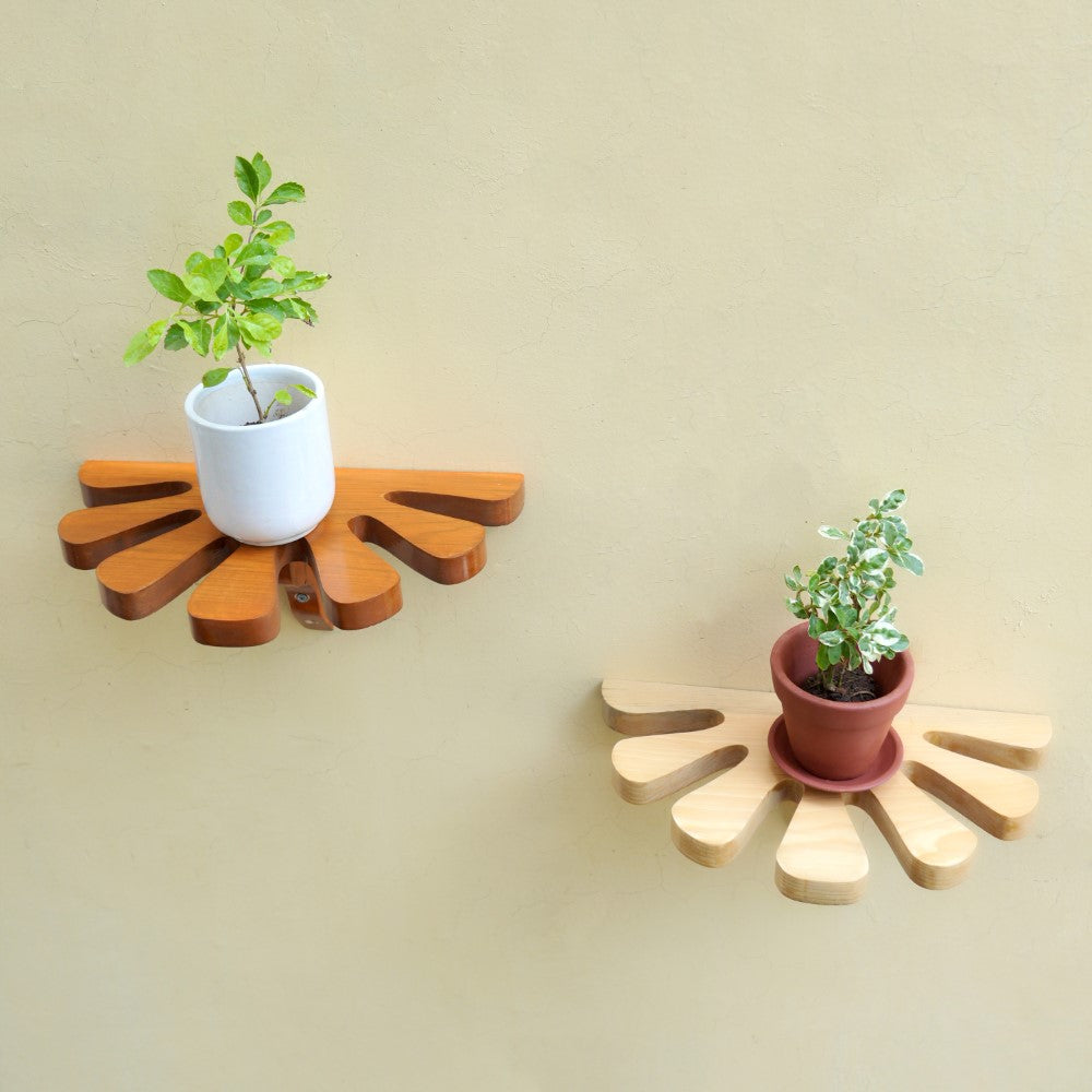 Decorative Wooden Handcrafted Daisy Shelf  | Pack of 2 - 1302