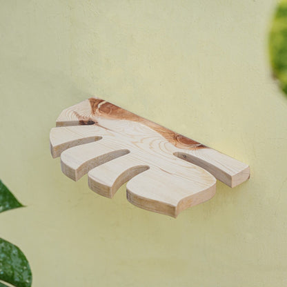 Decorative Wooden Handcrafted Monstera Leaf Shelf | Pack of 2 - 1301