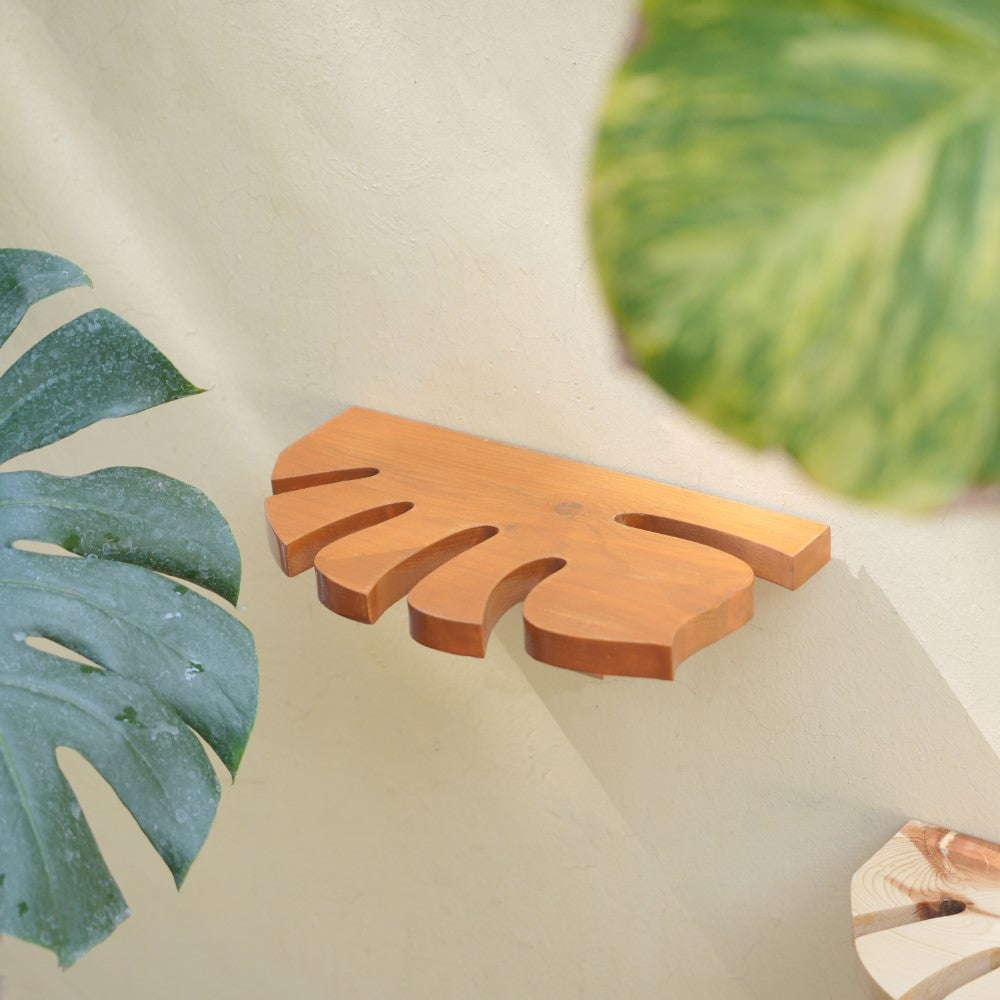 Decorative Wooden Handcrafted Monstera Leaf Shelf | Pack of 2 - 1301