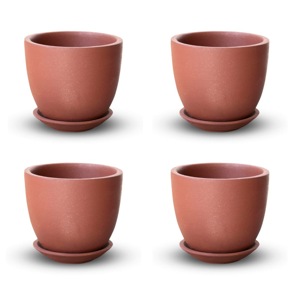 Terracotta Curvy Pot With Bottom Plate | Handcrafted With Love - 1201