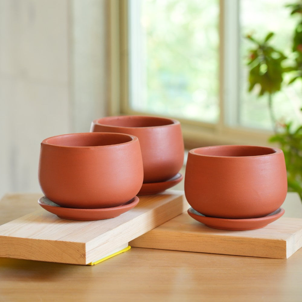 bottom plant pot Terracotta Curved Bottom Pot With Bottom Plate | Handcrafted With Love