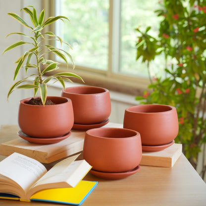 Terracotta Curved Bottom Pot With Bottom Plate | Handcrafted With Love - 1206