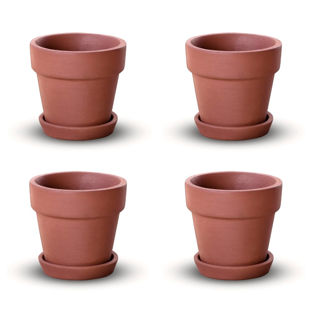 Terracotta Tapered Pattern Pot With Bottom Plate | Handcrafted With Love - 1205