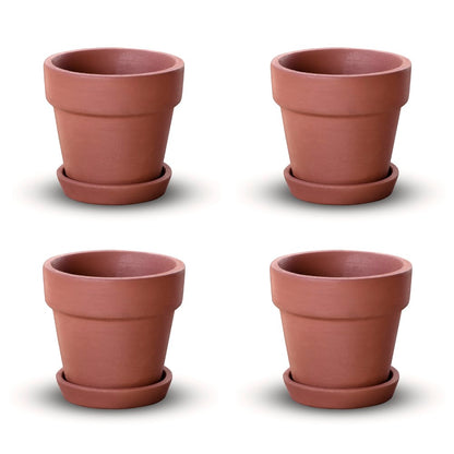 Terracotta Tapered Pattern Pot With Bottom Plate | Handcrafted With Love - 1205