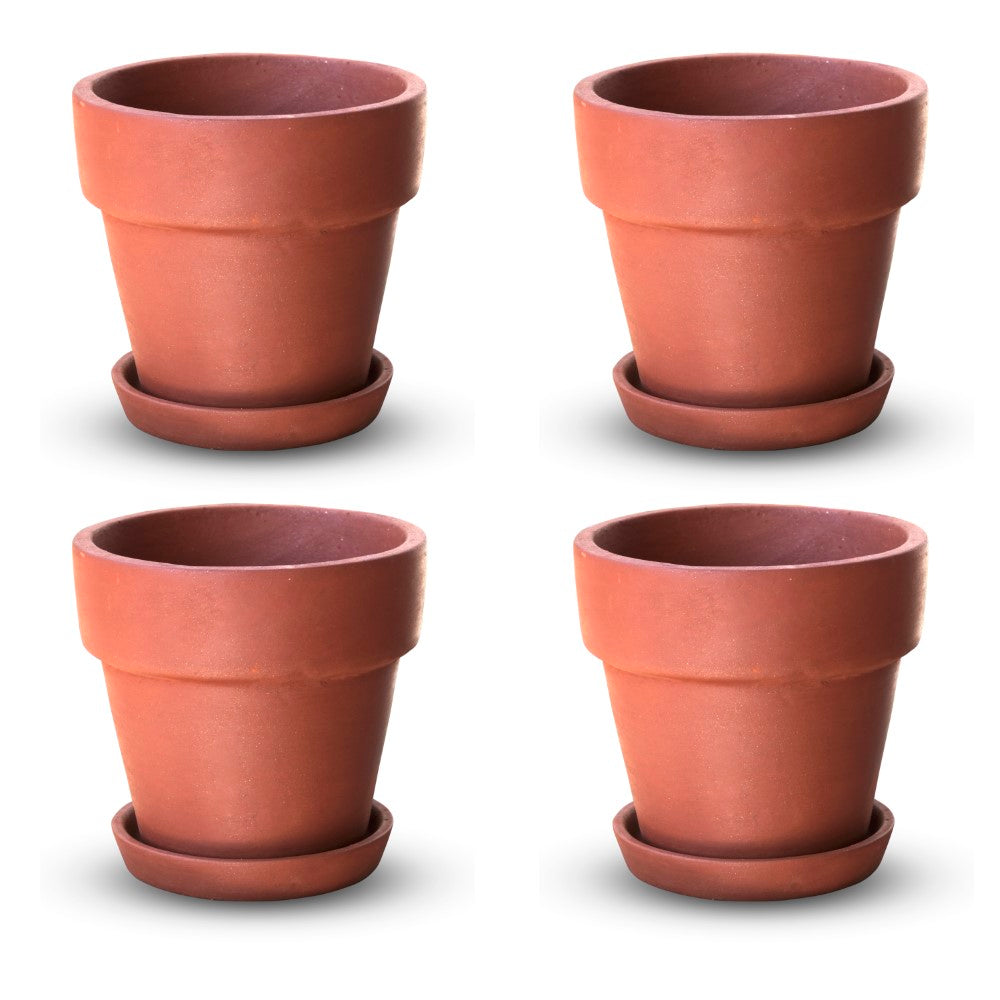 Terracotta Tapered Pattern Pot With Bottom Plate | Handcrafted With Love- 1207