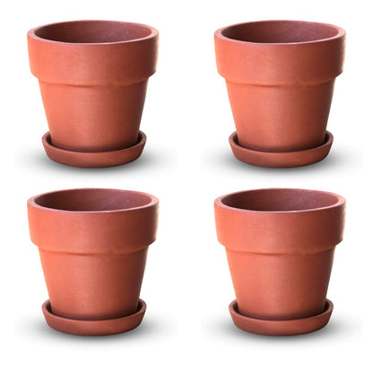 Terracotta Tapered Pattern Pot With Bottom Plate | Handcrafted With Love- 1207