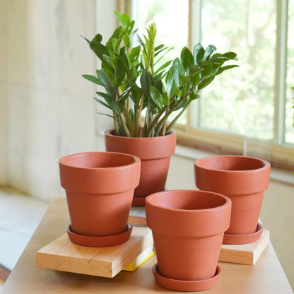 Terracotta Tapered Pattern Pot With Bottom Plate | Handcrafted With Love- 1207