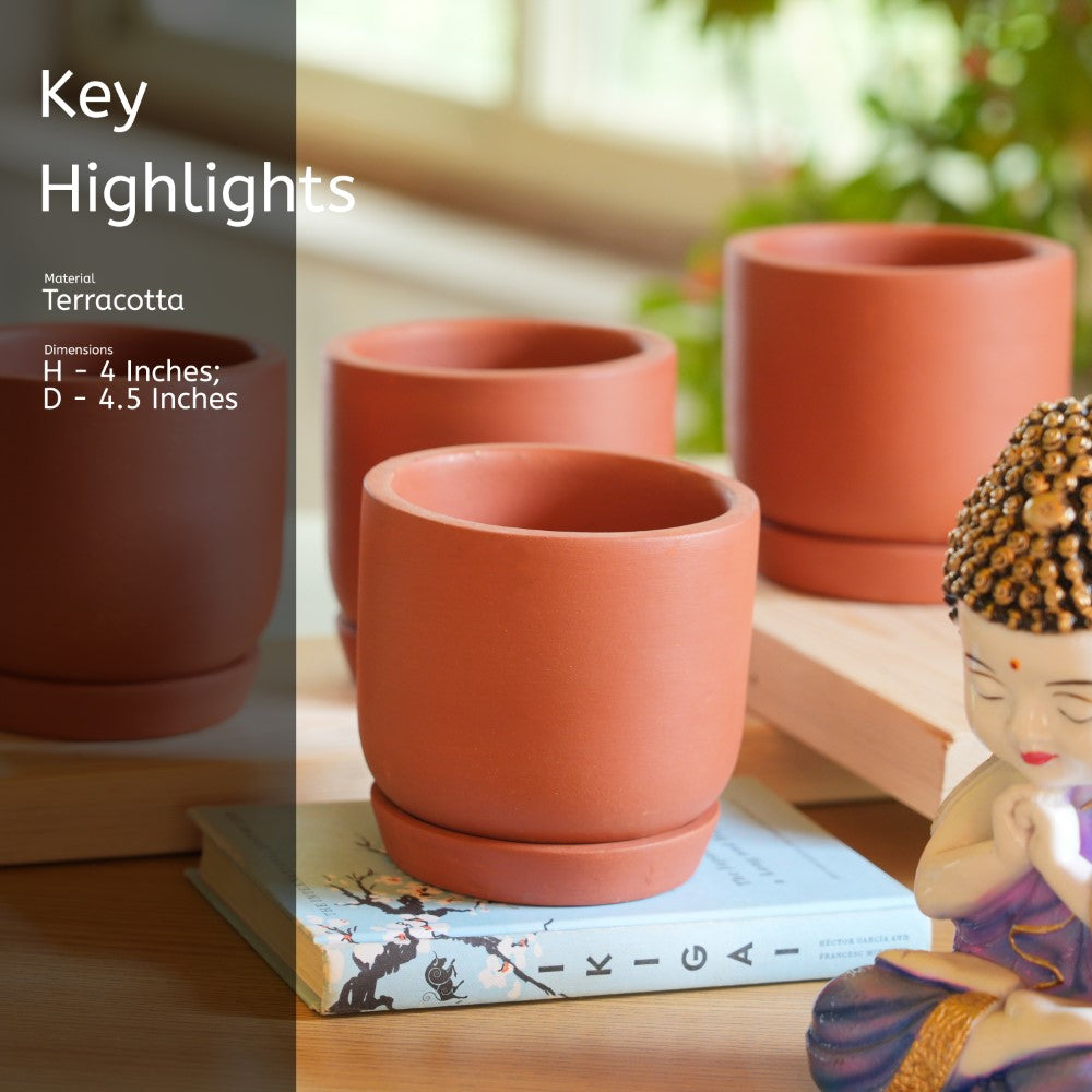 Terracotta Cylindrical Pot With Bottom Plate | Handcrafted With Love - 1204