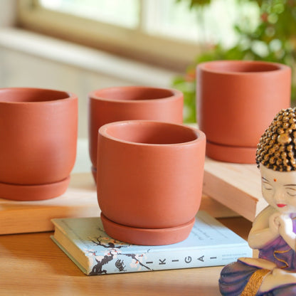 Terracotta Cylindrical Pot With Bottom Plate | Handcrafted With Love - 1204