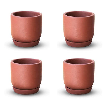 Terracotta Cylindrical Pot With Bottom Plate | Handcrafted With Love - 1204