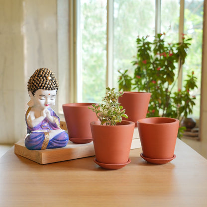 Terracotta Pot With Bottom Plate | Handcrafted With Love - 1202