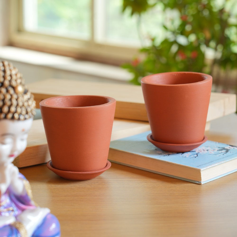 Terracotta Pot With Bottom Plate | Handcrafted With Love - 1202